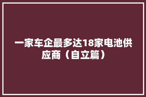 一家车企最多达18家电池供应商（自立篇）