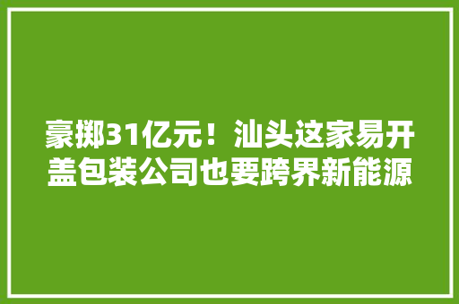 豪掷31亿元！汕头这家易开盖包装公司也要跨界新能源了