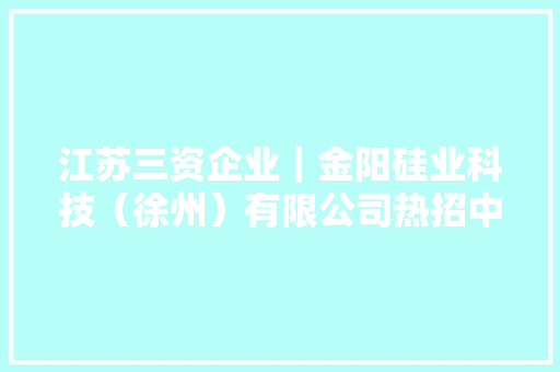 江苏三资企业｜金阳硅业科技（徐州）有限公司热招中速来