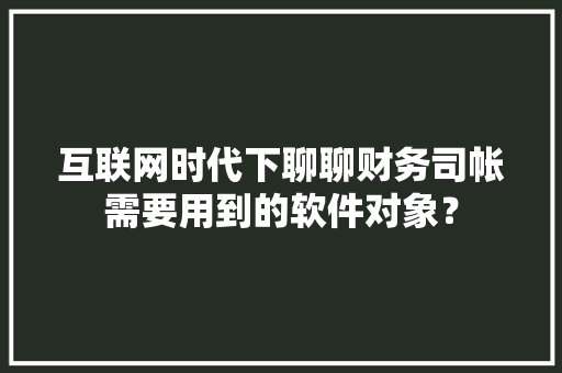 互联网时代下聊聊财务司帐需要用到的软件对象？
