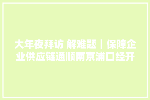 大年夜拜访 解难题｜保障企业供应链通顺南京浦口经开区出实招