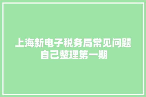 上海新电子税务局常见问题自己整理第一期