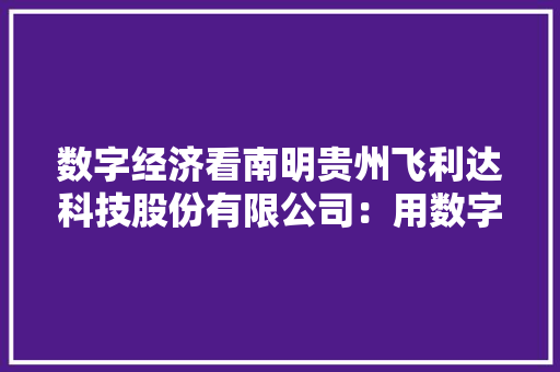 数字经济看南明贵州飞利达科技股份有限公司：用数字化办法 打通通讯行业全链条