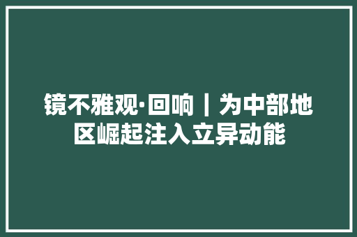 镜不雅观·回响｜为中部地区崛起注入立异动能
