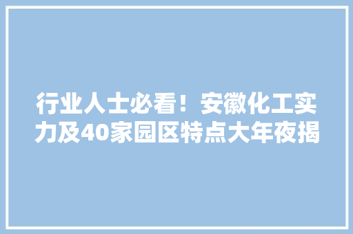 行业人士必看！安徽化工实力及40家园区特点大年夜揭秘！