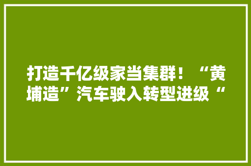 打造千亿级家当集群！“黄埔造”汽车驶入转型进级“快车道”