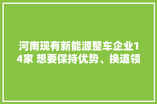 河南现有新能源整车企业14家 想要保持优势、换道领跑专家建言：在专用车辆高下功夫