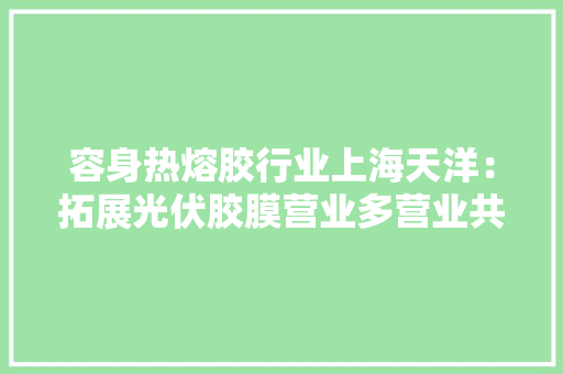 容身热熔胶行业上海天洋：拓展光伏胶膜营业多营业共振成长