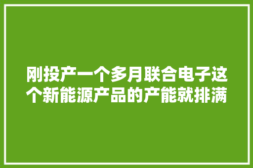 刚投产一个多月联合电子这个新能源产品的产能就排满了