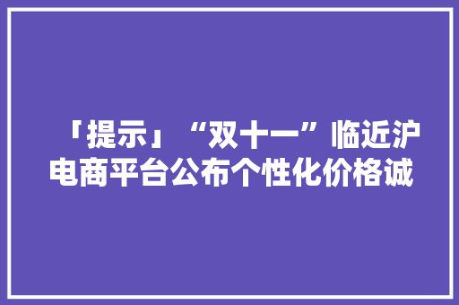 「提示」“双十一”临近沪电商平台公布个性化价格诚信承诺！
