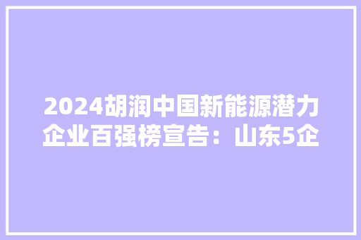2024胡润中国新能源潜力企业百强榜宣告：山东5企业上榜特来电估值居前