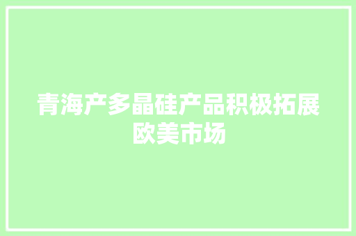 青海产多晶硅产品积极拓展欧美市场