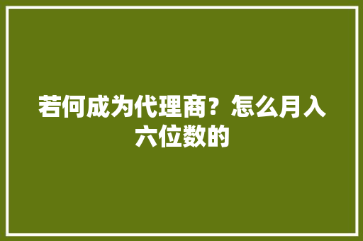 若何成为代理商？怎么月入六位数的
