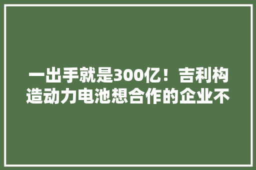 一出手就是300亿！吉利构造动力电池想合作的企业不是宁德时代