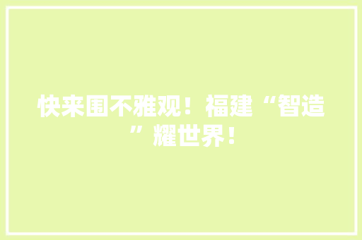 快来围不雅观！福建“智造”耀世界！