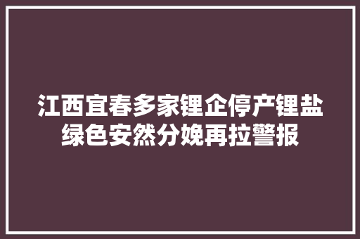 江西宜春多家锂企停产锂盐绿色安然分娩再拉警报 江西宜春多家锂企停产锂盐绿色安然分娩再拉警报 智能科技