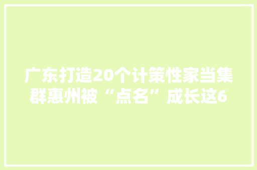 广东打造20个计策性家当集群惠州被“点名”成长这6个