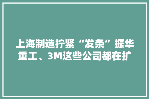 上海制造拧紧“发条”振华重工、3M这些公司都在扩产赶进度