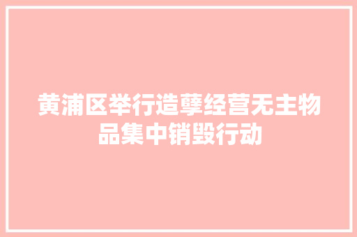 黄浦区举行造孽经营无主物品集中销毁行动