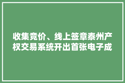 收集竞价、线上签章泰州产权交易系统开出首张电子成交价格确认单