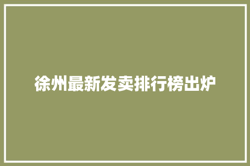 徐州最新发卖排行榜出炉 徐州最新发卖排行榜出炉 人工智能