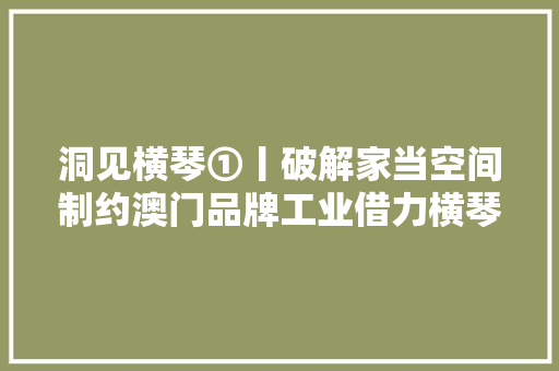 洞见横琴①丨破解家当空间制约澳门品牌工业借力横琴再突围