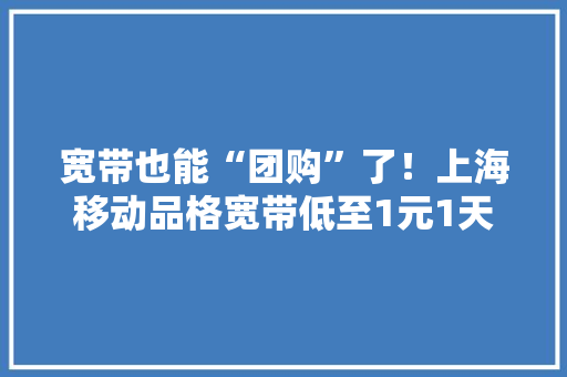 宽带也能“团购”了！上海移动品格宽带低至1元1天