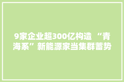 9家企业超300亿构造 “青海系”新能源家当集群蓄势待发