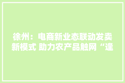 徐州：电商新业态联动发卖新模式 助力农产品触网“逢春”
