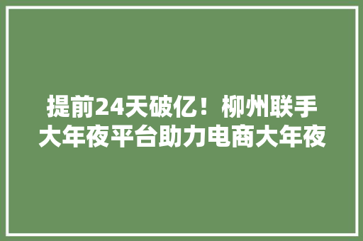 提前24天破亿！柳州联手大年夜平台助力电商大年夜成长 提前24天破亿！柳州联手大年夜平台助力电商大年夜成长 智能家居