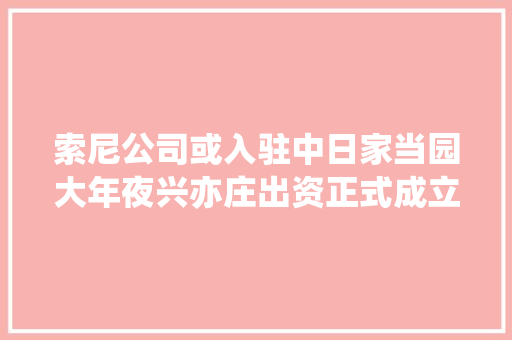 索尼公司或入驻中日家当园大年夜兴亦庄出资正式成立园区公司