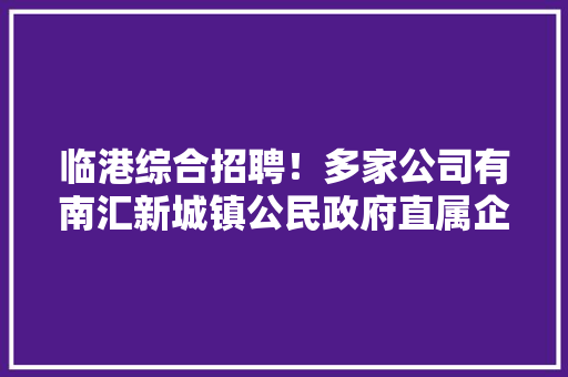 临港综合招聘！多家公司有南汇新城镇公民政府直属企业招聘信息