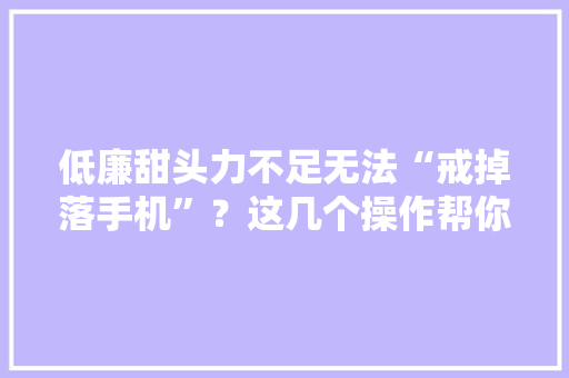 低廉甜头力不足无法“戒掉落手机”？这几个操作帮你强制“戒机”