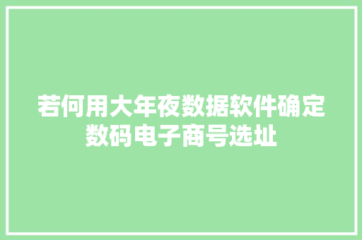 若何用大年夜数据软件确定数码电子商号选址