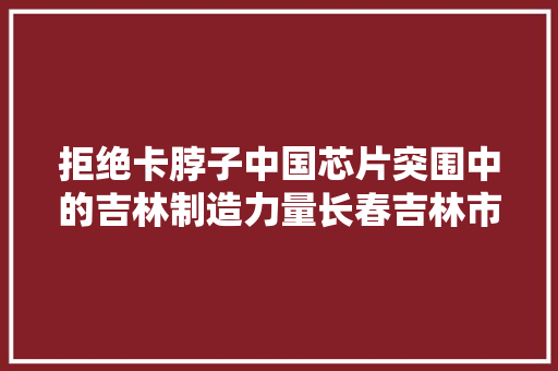 拒绝卡脖子中国芯片突围中的吉林制造力量长春吉林市等在努力