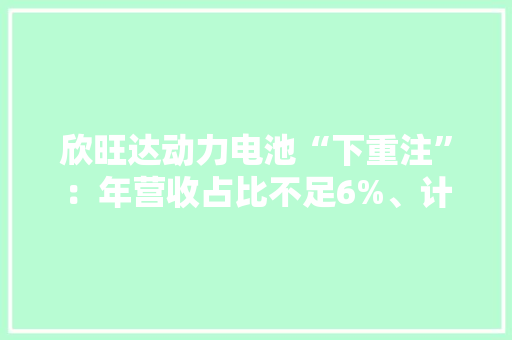 欣旺达动力电池“下重注”：年营收占比不足6%、计划投入200亿元爱拼一定“兴旺达”?