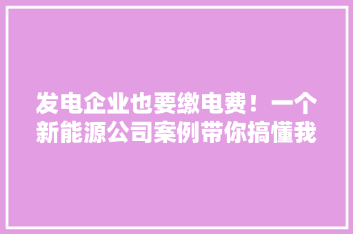发电企业也要缴电费！一个新能源公司案例带你搞懂我国的电费构成 发电企业也要缴电费！一个新能源公司案例带你搞懂我国的电费构成 智能家居