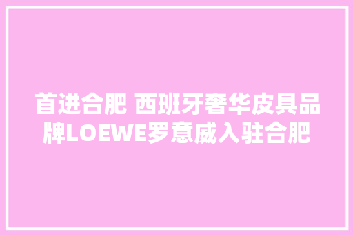 首进合肥 西班牙奢华皮具品牌LOEWE罗意威入驻合肥银泰中央 首进合肥 西班牙奢华皮具品牌LOEWE罗意威入驻合肥银泰中央 智能家居