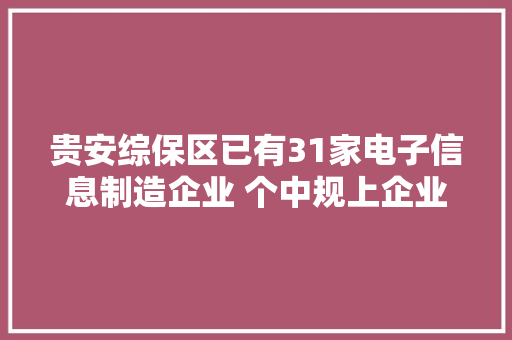 贵安综保区已有31家电子信息制造企业 个中规上企业21家