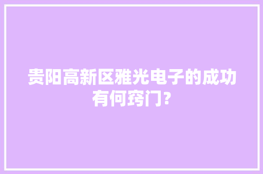 贵阳高新区雅光电子的成功有何窍门？