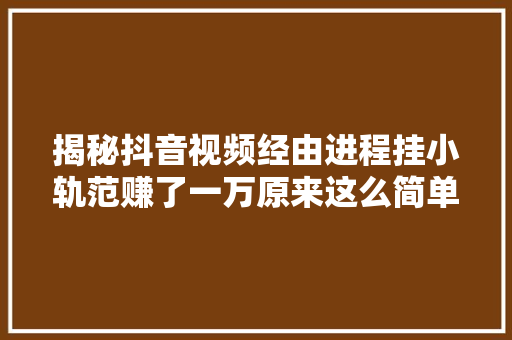 揭秘抖音视频经由进程挂小轨范赚了一万原来这么简单