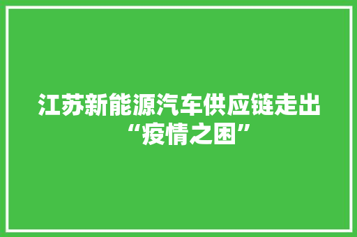 江苏新能源汽车供应链走出“疫情之困”