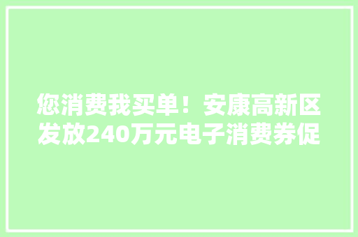 您消费我买单！安康高新区发放240万元电子消费券促进惠平易近消费