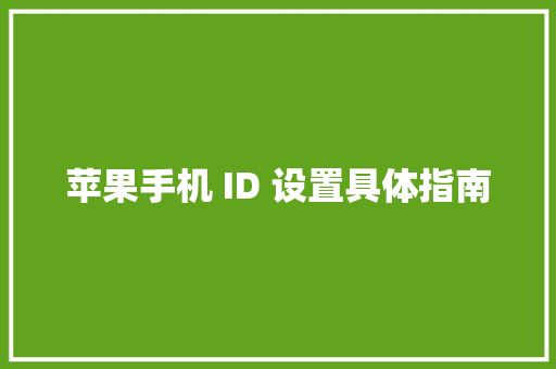 苹果手机 ID 设置具体指南