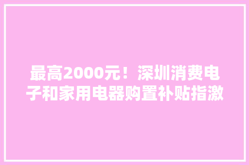 最高2000元！深圳消费电子和家用电器购置补贴指激宣布
