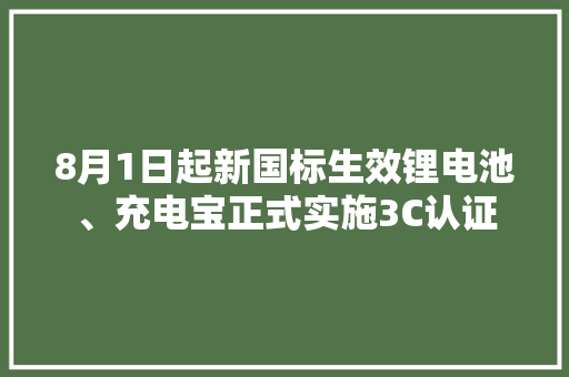 8月1日起新国标生效锂电池、充电宝正式实施3C认证