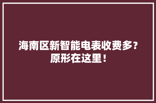 海南区新智能电表收费多？原形在这里！