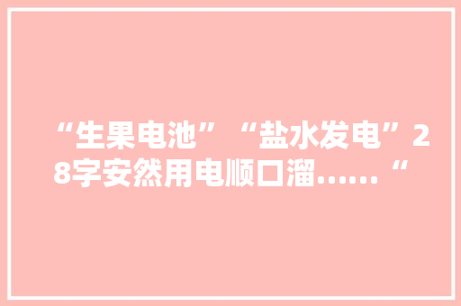 “生果电池”“盐水发电”28字安然用电顺口溜……“小松电私塾”走红松江幼小 “生果电池”“盐水发电”28字安然用电顺口溜……“小松电私塾”走红松江幼小 智能科技