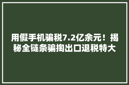 用假手机骗税7.2亿余元！揭秘全链条骗掏出口退税特大年夜案