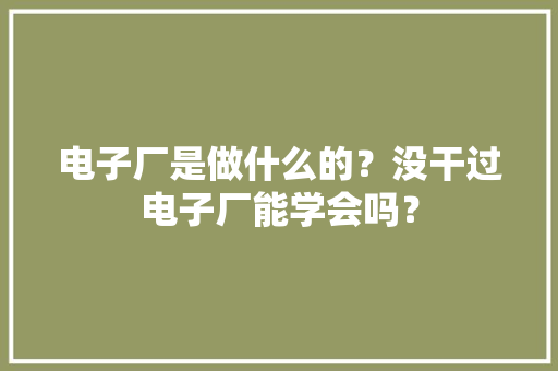 电子厂是做什么的？没干过电子厂能学会吗？ 电子厂是做什么的？没干过电子厂能学会吗？ 人工智能